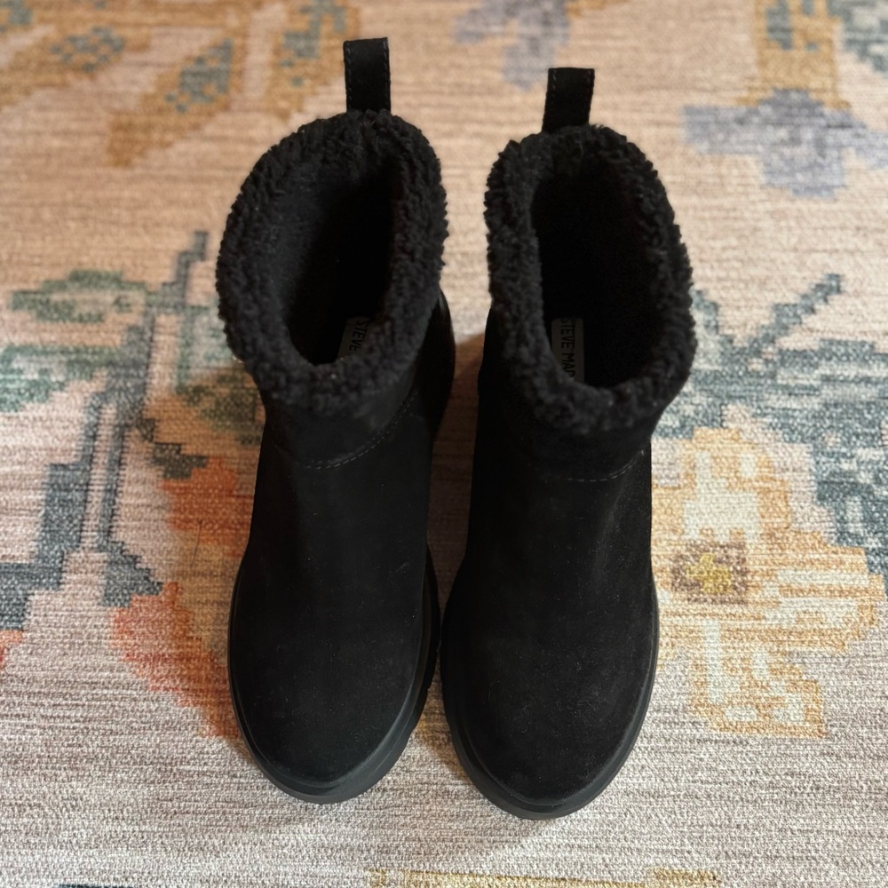 Black Suede Ankle Boots Shearling Lining 7.5